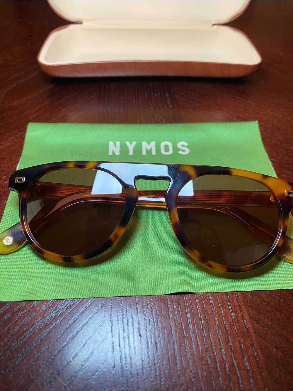 NYMOS Tortoise Shell Sunglasses with gold accents, cleaning cloth and case - Picture 3 of 15